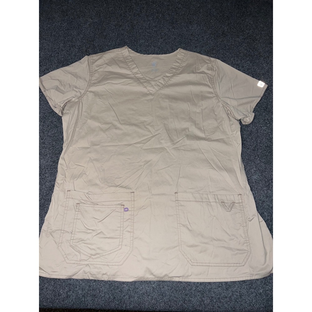 MC2 by Med Couture Women 2XL Tan V-Neck Scrub‎ Top B475 Cotton Blend Stretch